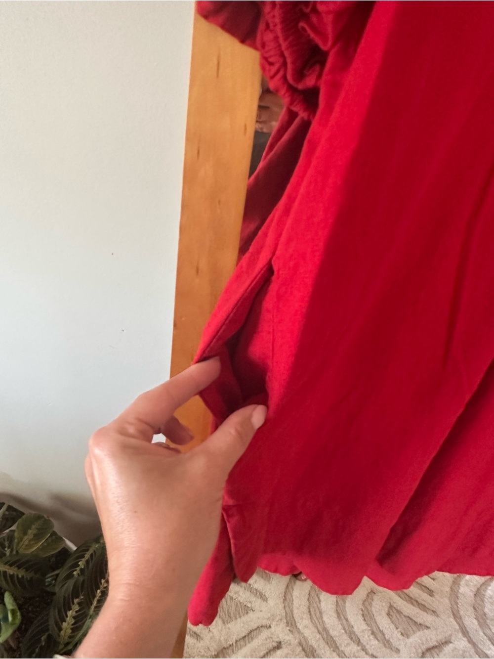 Relaxed Tunic Red V-Neck Puff Sleeve Dress Linen Blend Vacation Wear size Large - Picture 8 of 11